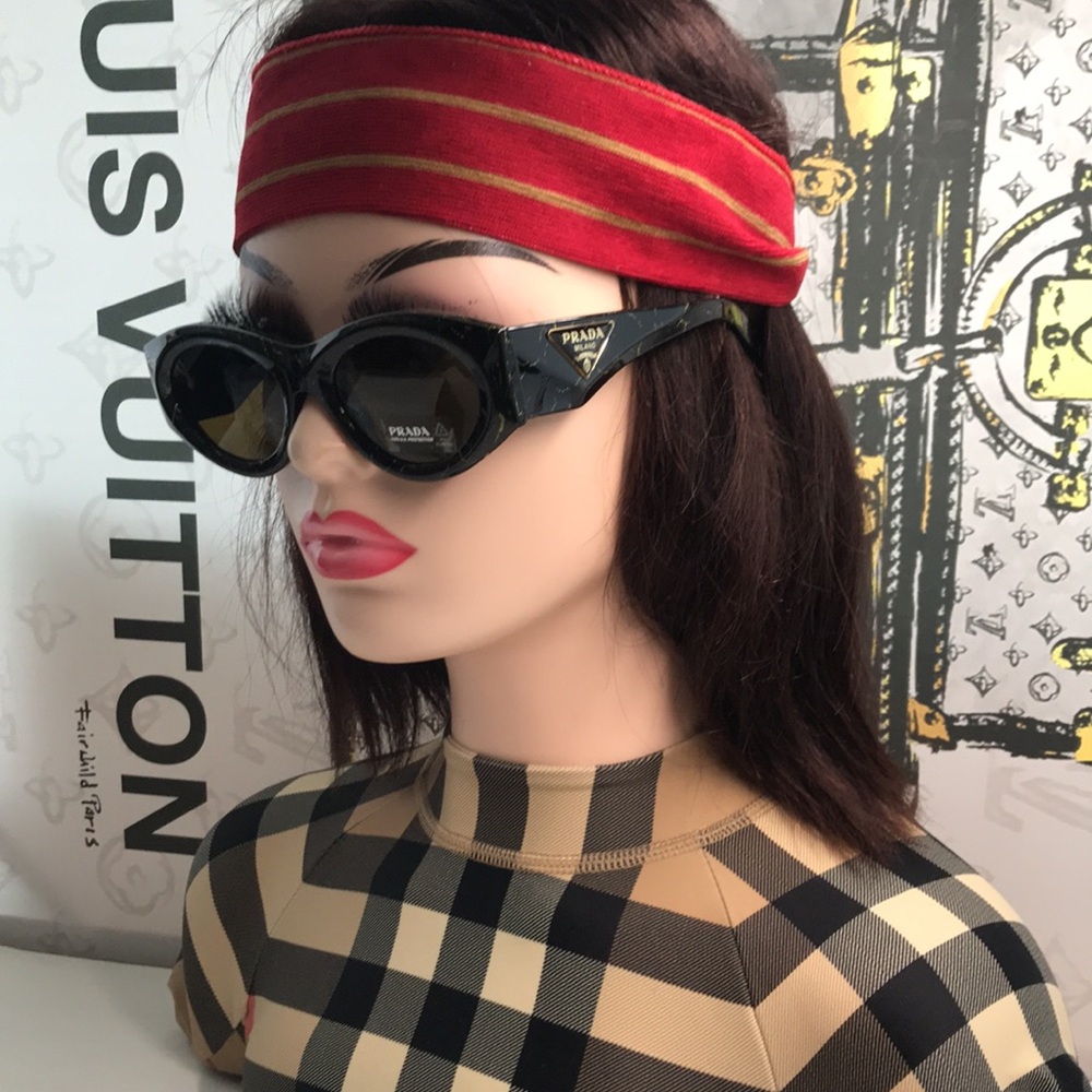 New Authentic Prada SPR 20Z Acetate Oval Symbole Sunglass– Black &Green Marbles
